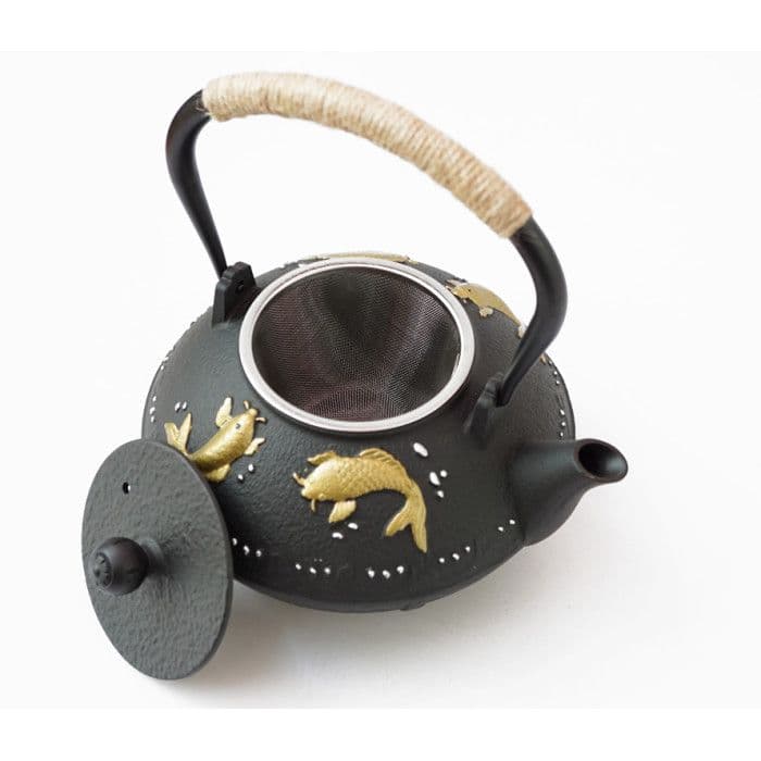 Чайник чугунный Тэцубин с ситом «Золотые рыбки» 1100мл. 01800