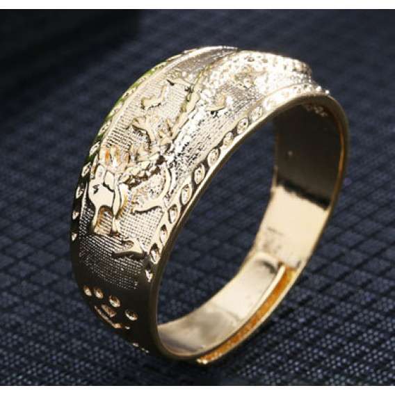 Кольцо безразмерное «Дракон» желтый метал 0150