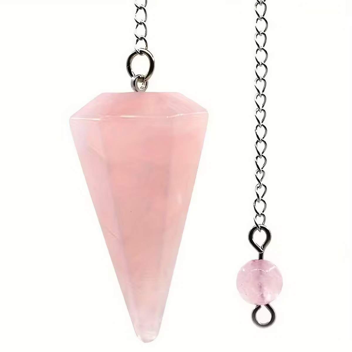 Маятник Рожевий Кварц конус з ланцюжком 0200