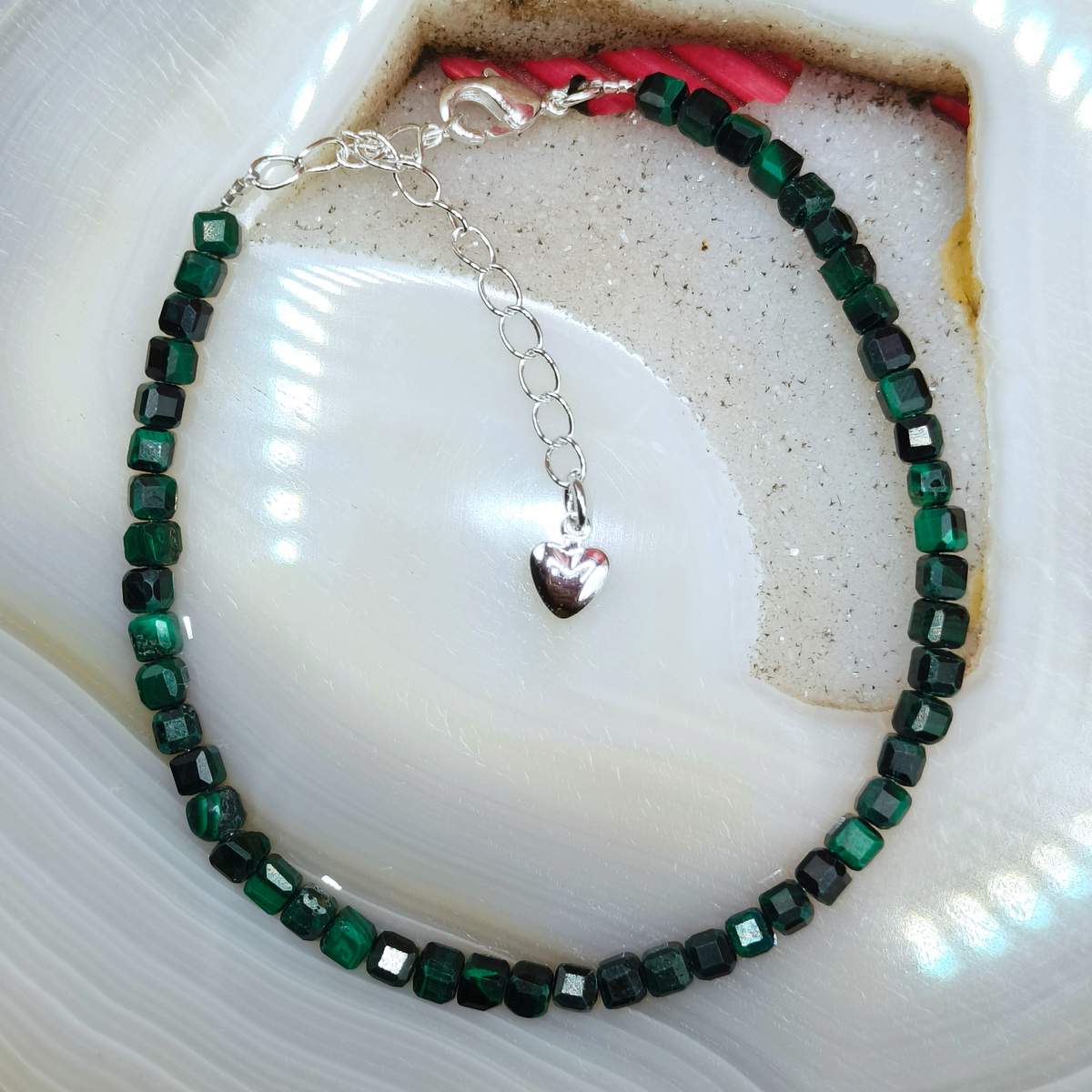 Браслет Малахіт огранка куб 3мм 0700