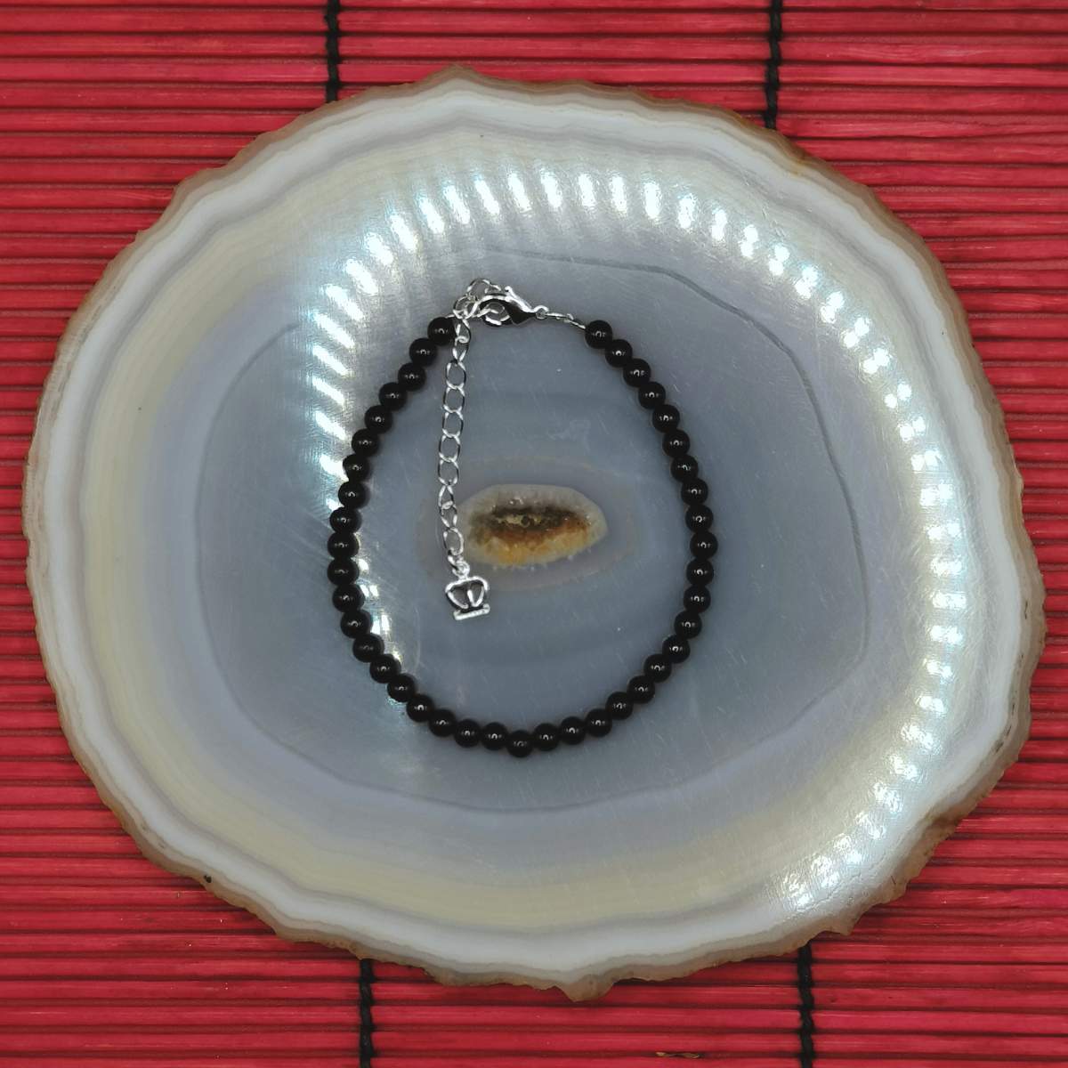 Браслет Турмалін Чорний намист. грань 5мм 0800