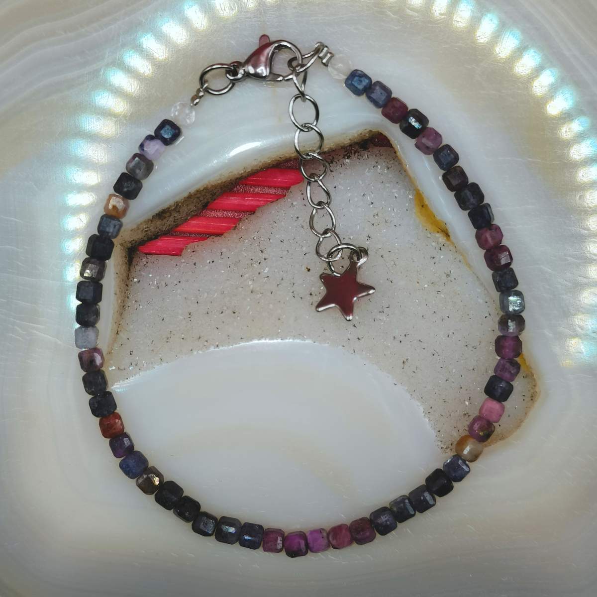 Браслет Сапфір+Рубін куб 3мм 0900