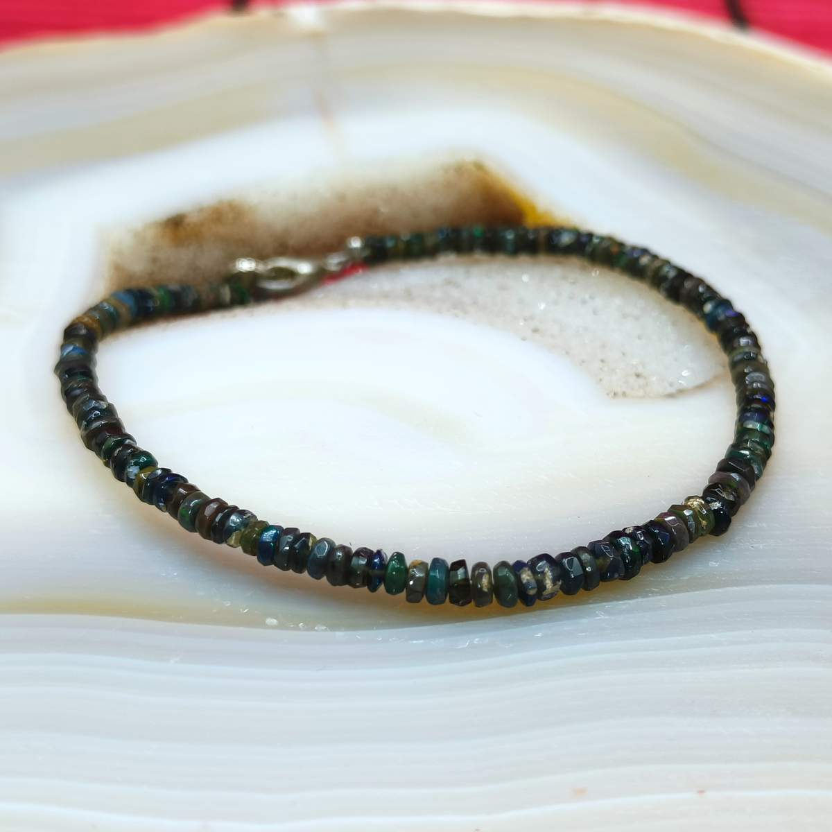 Браслет Опал Чорний огранка 2мм 02000