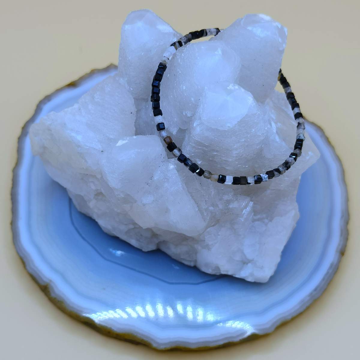 Браслет Турмалін Чорн.+Кварц 2,5мм 0650