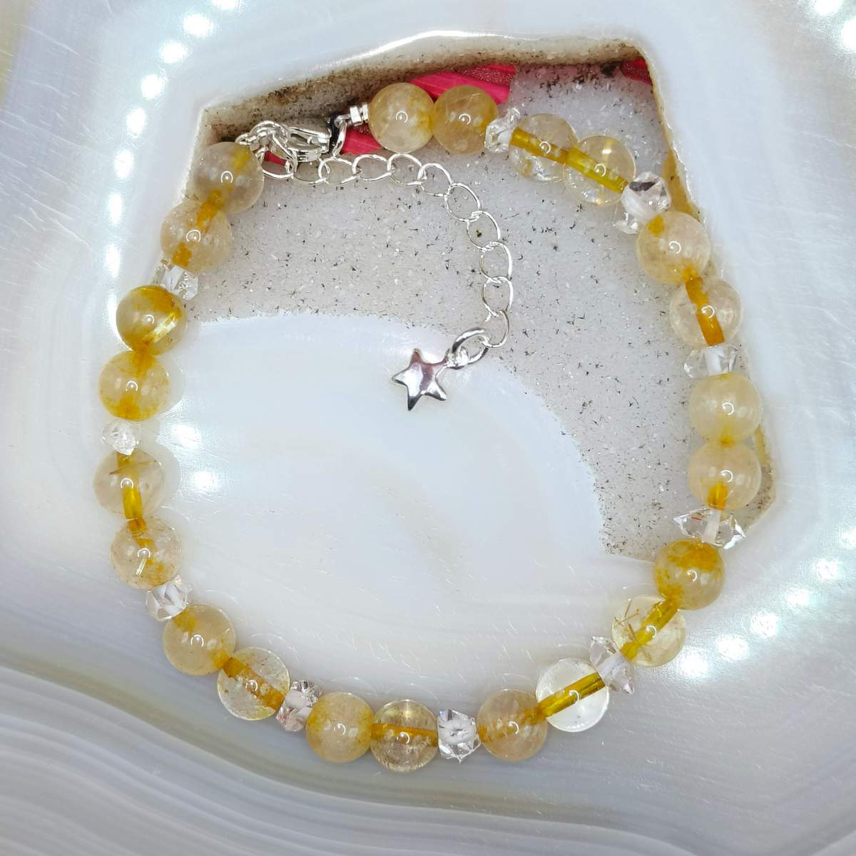 Браслет Рутил жовтий+ Ґеркімер 4,5мм 01200