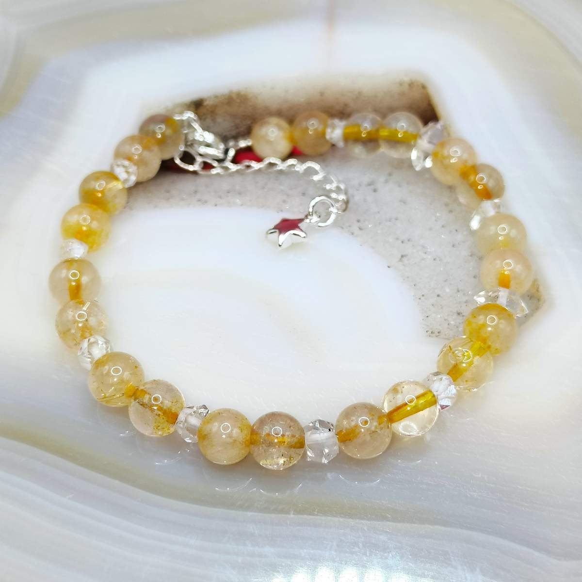 Браслет Рутил жовтий+ Ґеркімер 4,5мм 01200