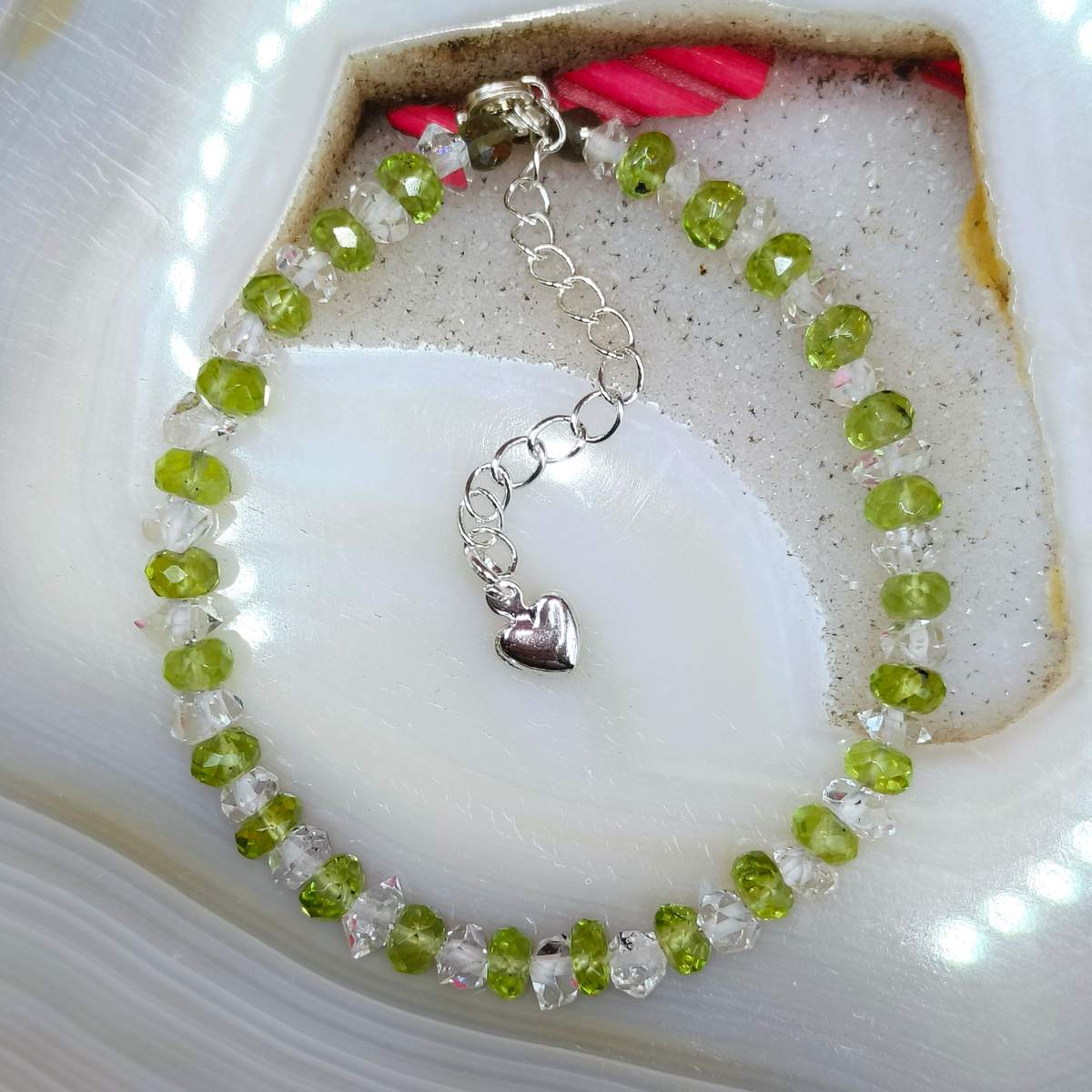 Браслет Хризоліт+ Ґеркімер 4,5мм /СЗ/ 02200