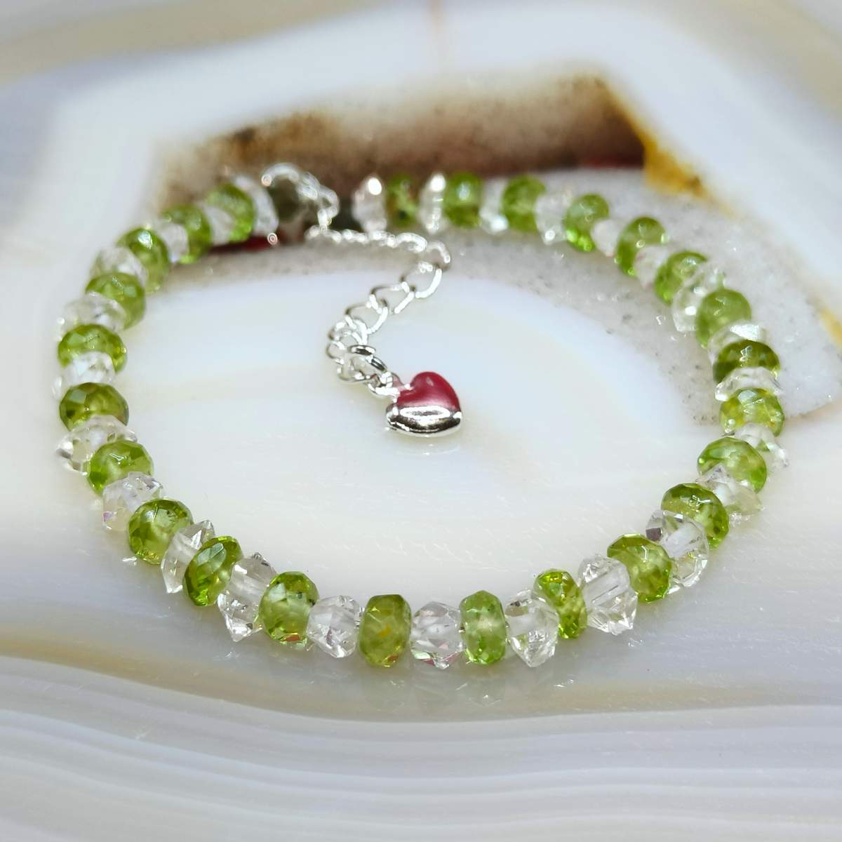 Браслет Хризоліт+ Ґеркімер 4,5мм /СЗ/ 02200