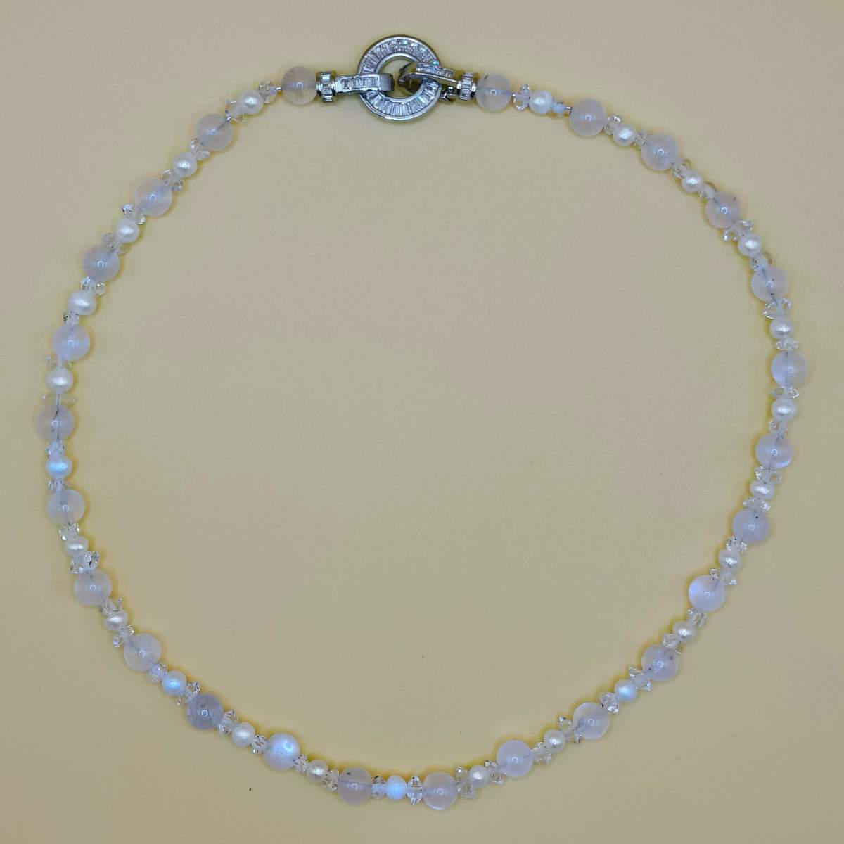 Місячний камінь+Перли+Херкімер намисто 6мм 03500