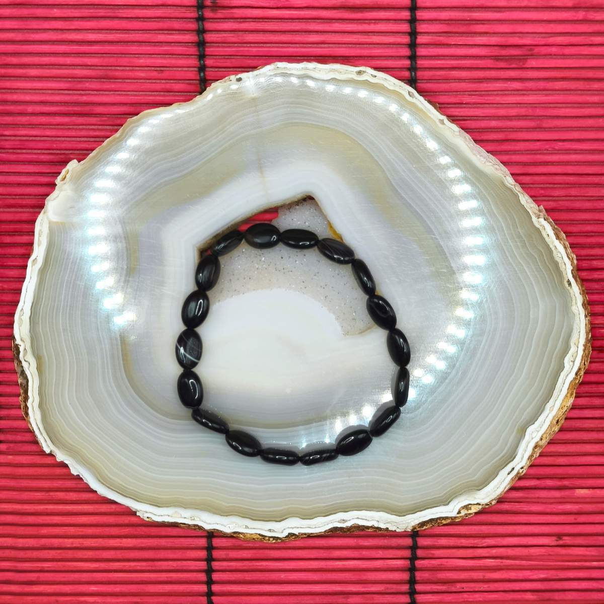 Браслет Агат чорний плоский 0300