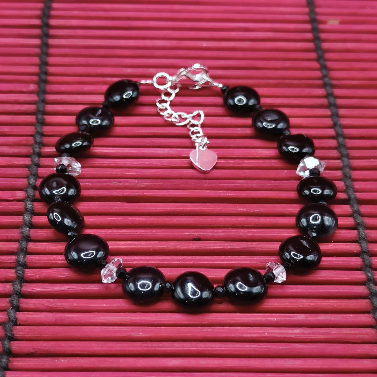 Браслет Агат Чорний круглий плоский 10мм 0700