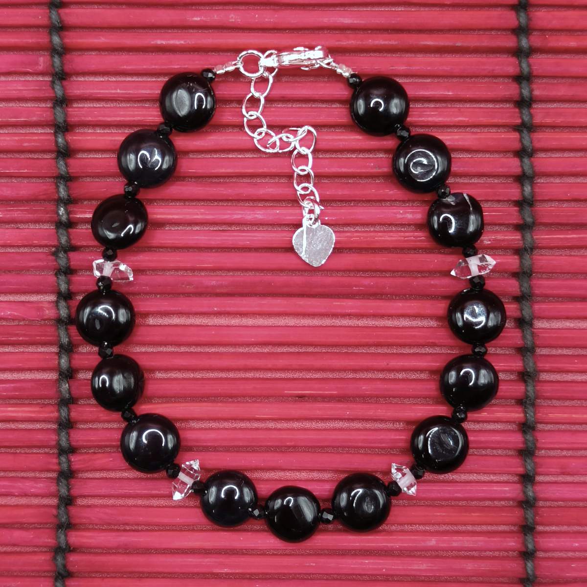 Браслет Агат Чорний круглий плоский 10мм 0700