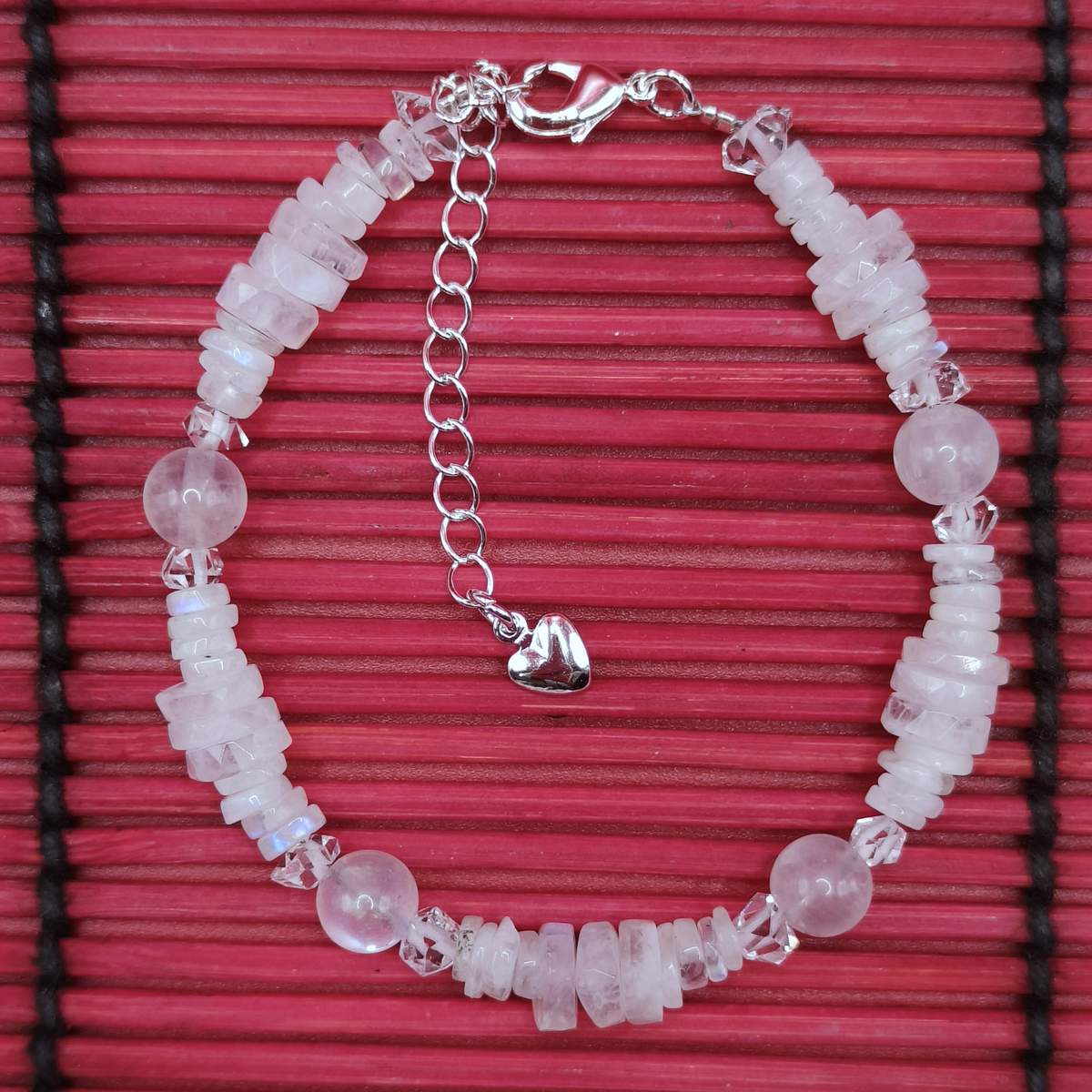 Браслет Місячний Камінь+Херкімер 6мм 01300