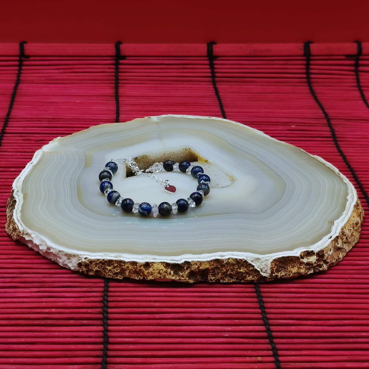 Браслет Ляпіс-лазур+херкімер намист.6,5мм 01000