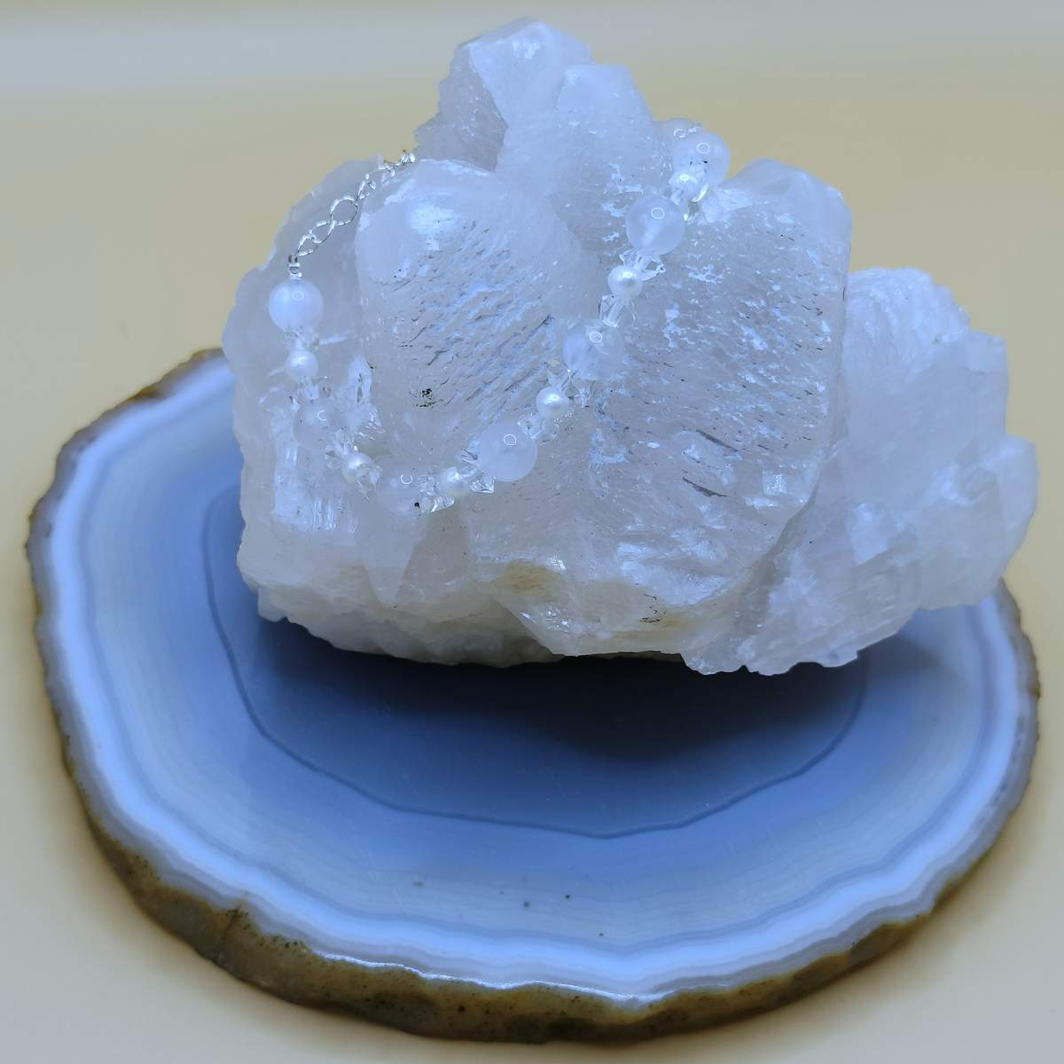 Браслет Місячний камінь+Перли+Херкімер 6мм 01800