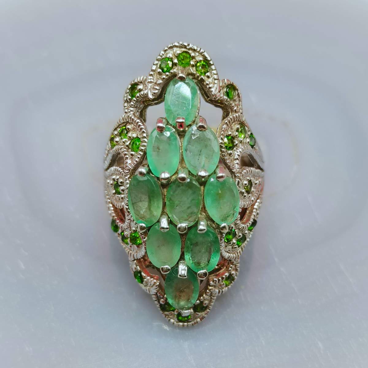 Смарагд+ Хромдіопсид каблучка р.18 015000