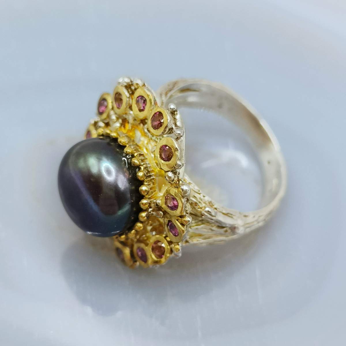 Чорна перлина + гранат перстень (Таїті) 08600