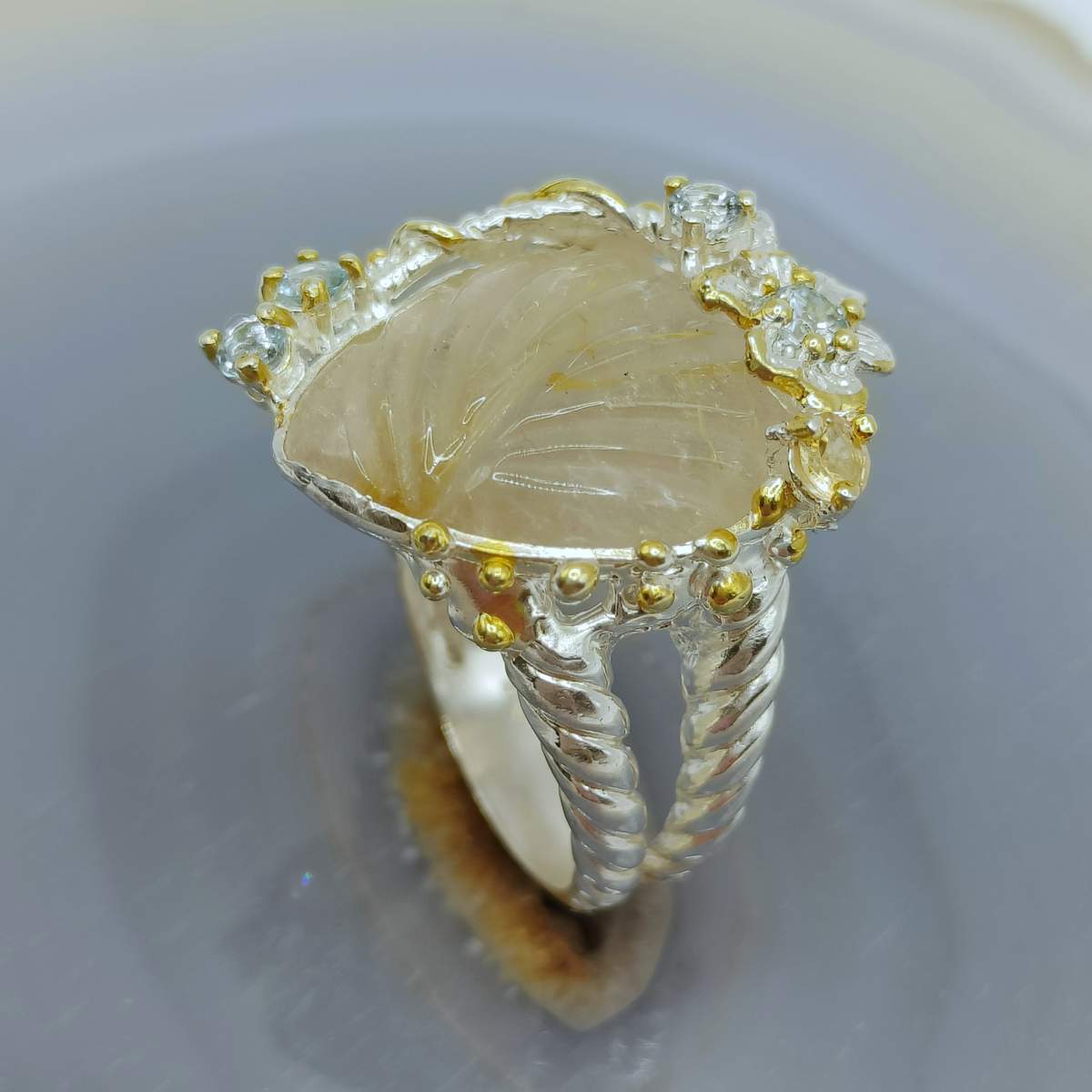 Рутил Кварц, Цитрин, Топаз каблучка /р.18/ 012000