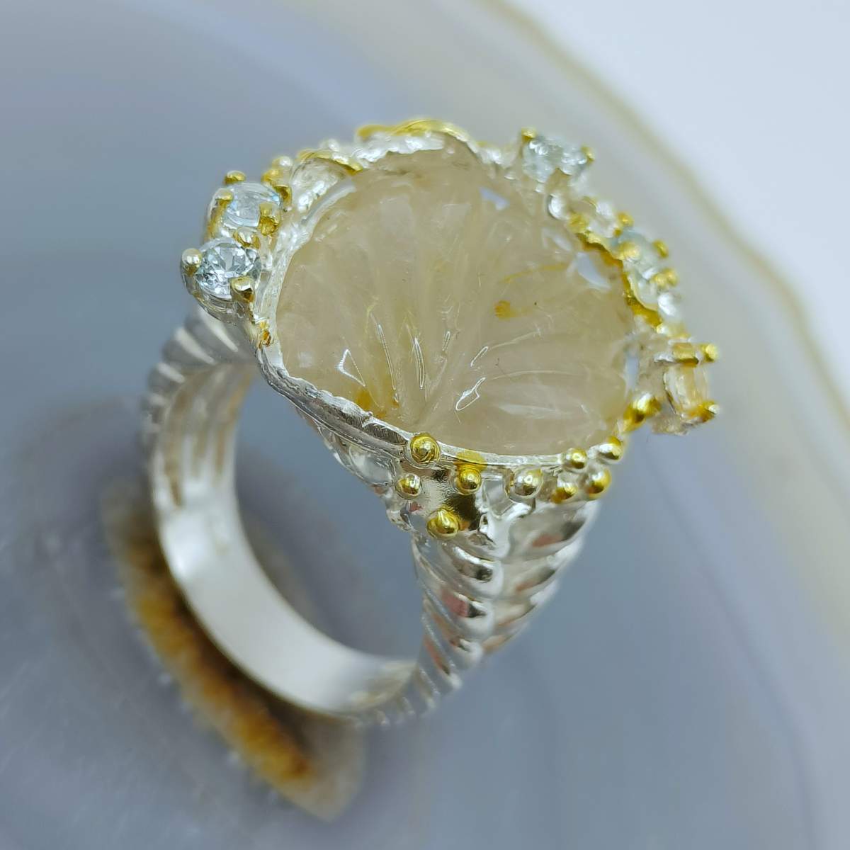 Рутил Кварц, Цитрин, Топаз каблучка /р.18/ 012000