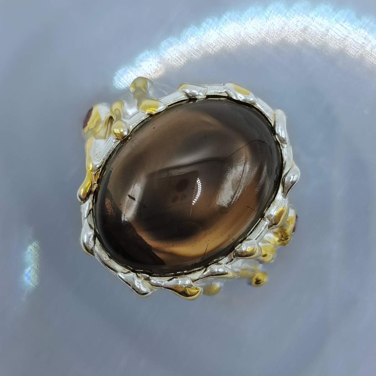 Раухтопаз /Димчастий кварц/, Гранат каблучка /р.18/ 012000