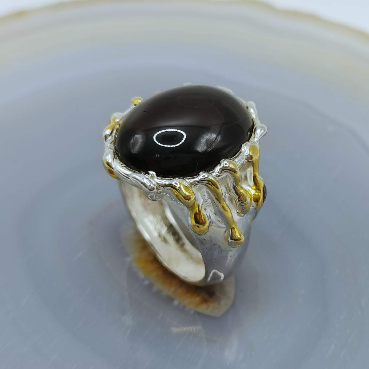 Раухтопаз /Димчастий кварц/, Гранат каблучка /р.18/ 012000