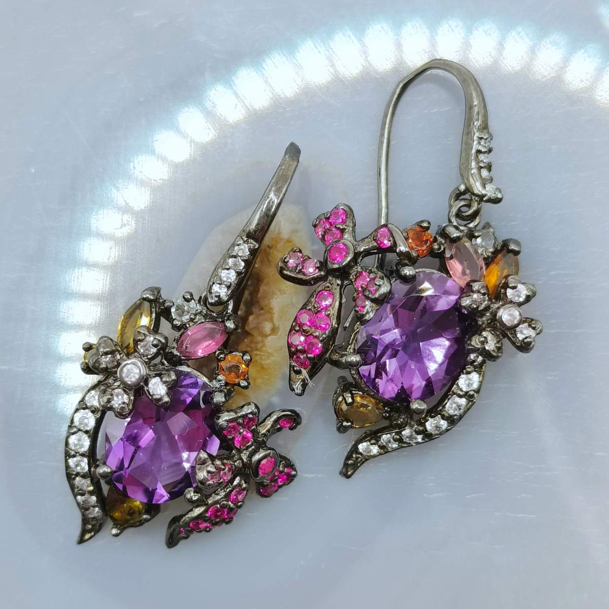 Аметист, Турмалін, біл.Топаз сережки 011000