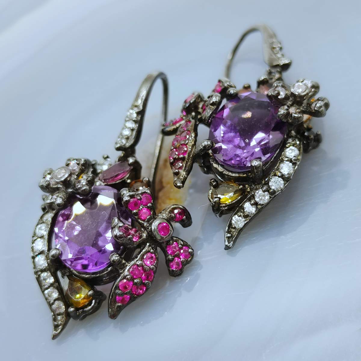 Аметист, Турмалін, біл.Топаз сережки 011000