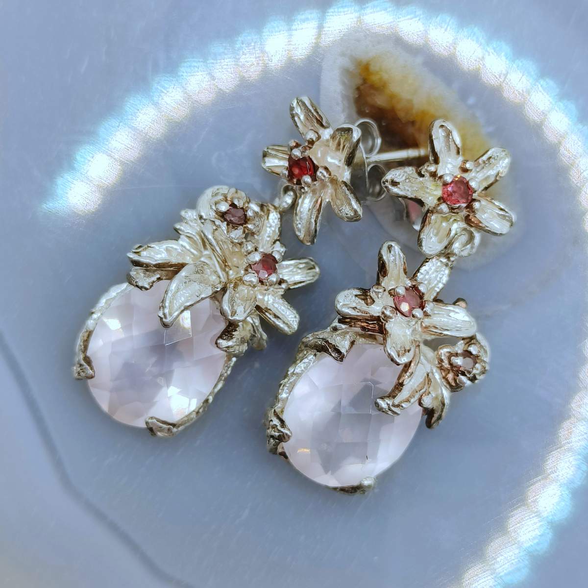 Рожевий кварц, Гранат сережки 012000