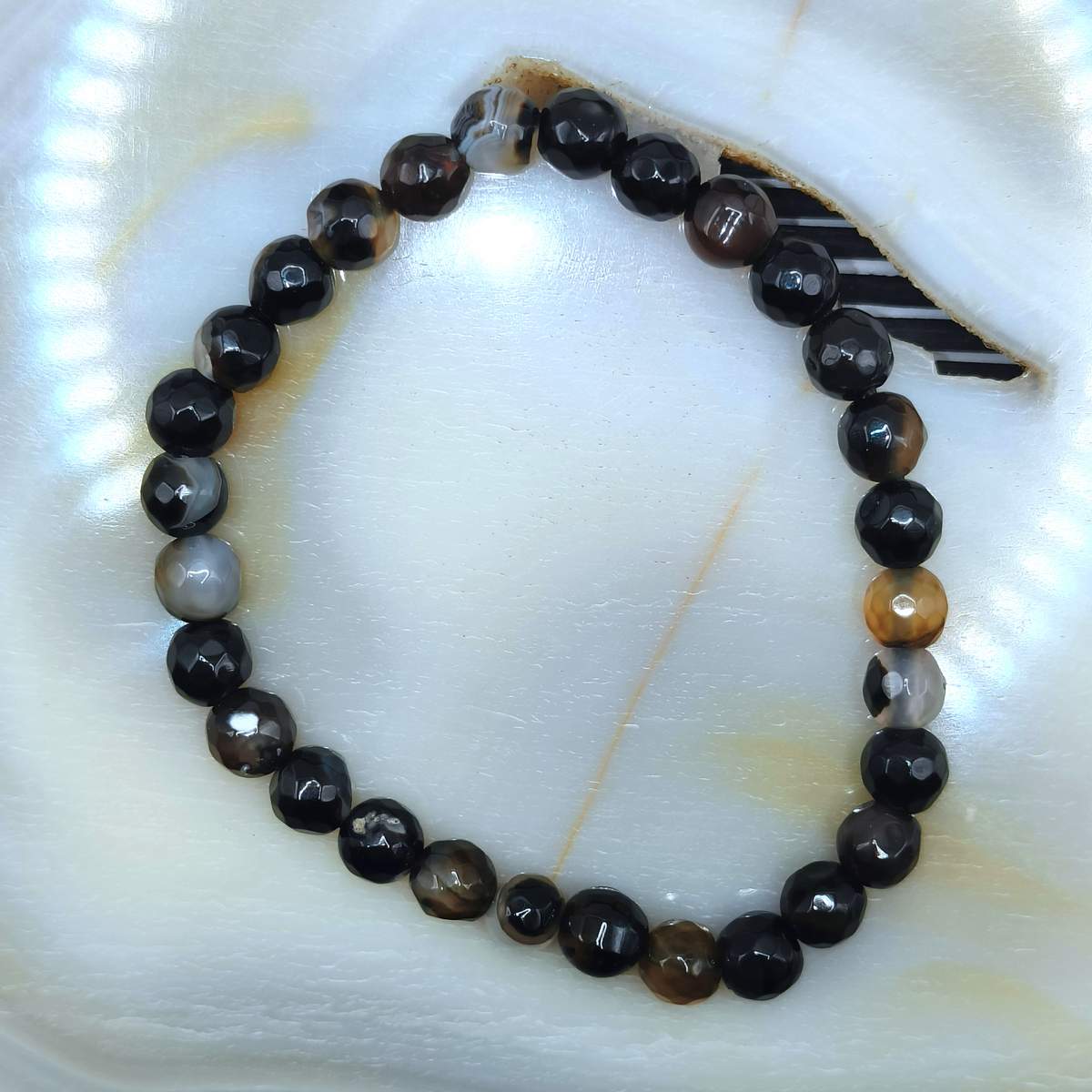 Браслет грань Агат Чорний 6мм 0400