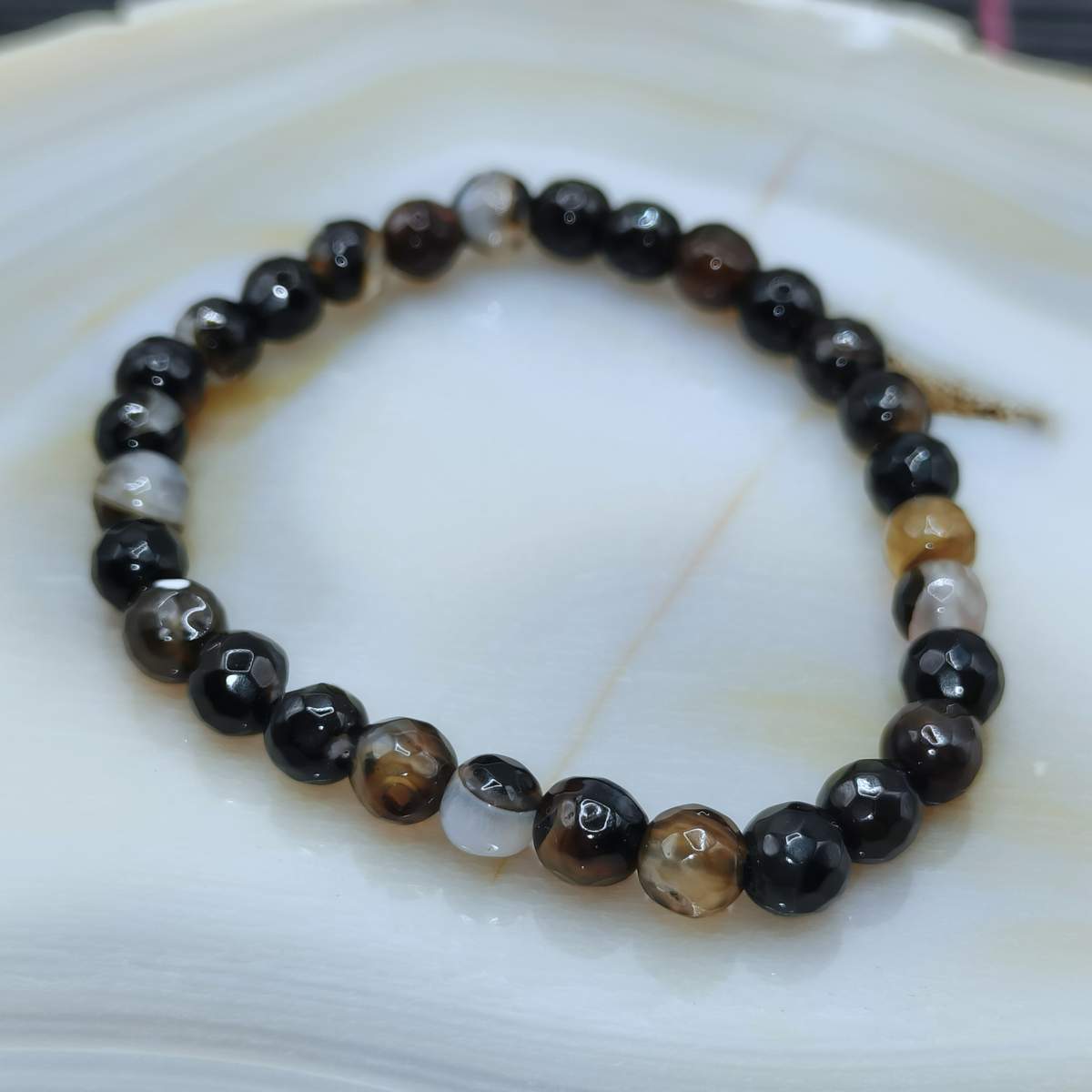 Браслет грань Агат Чорний 6мм 0400
