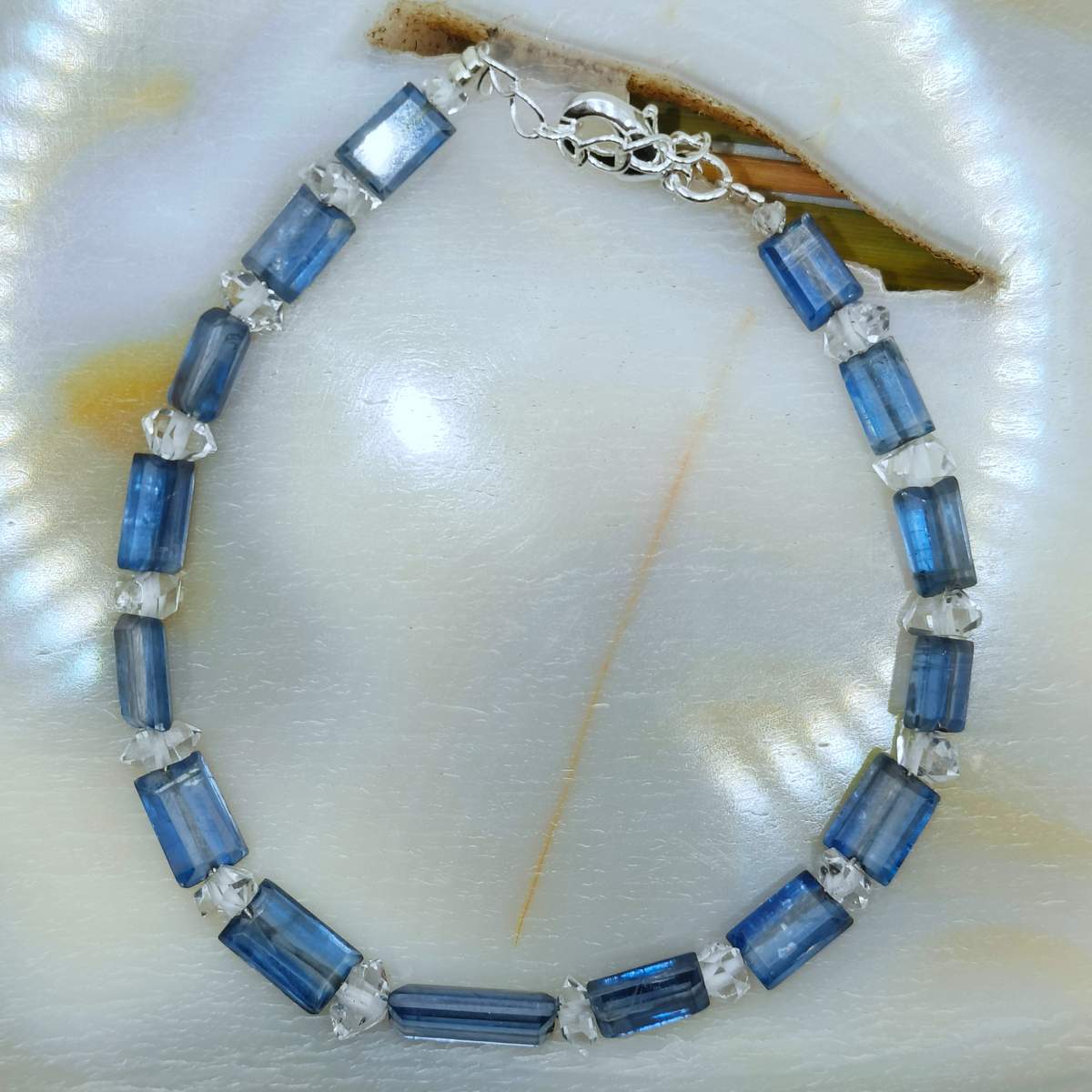 Браслет Кіаніт синій плоский+ Херкімер 02400