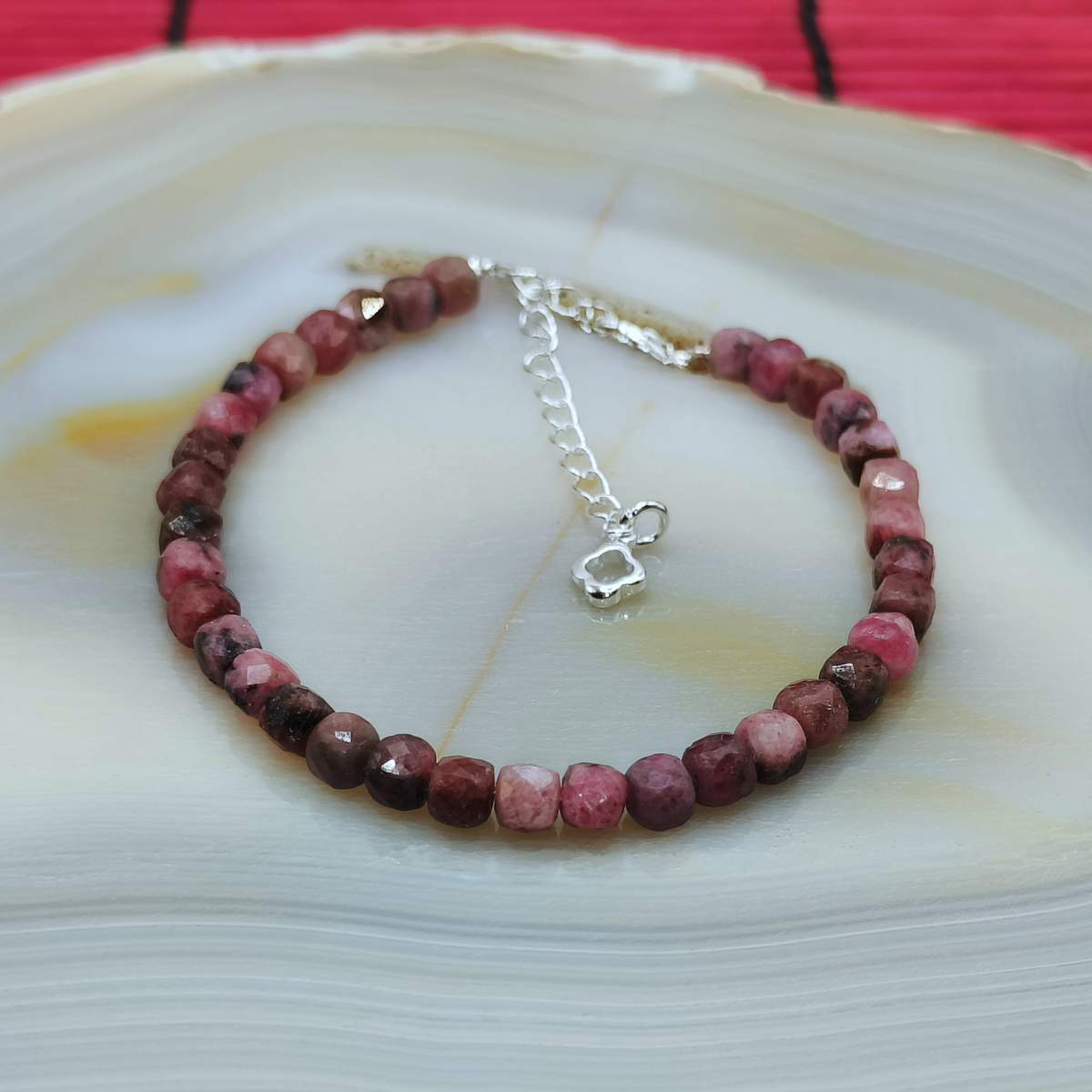 Браслет Родоніт куб 4мм 0850