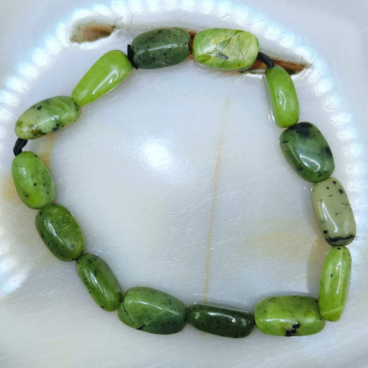 Браслет Жадеїит / Змійовик галтовка 8*10мм 0400