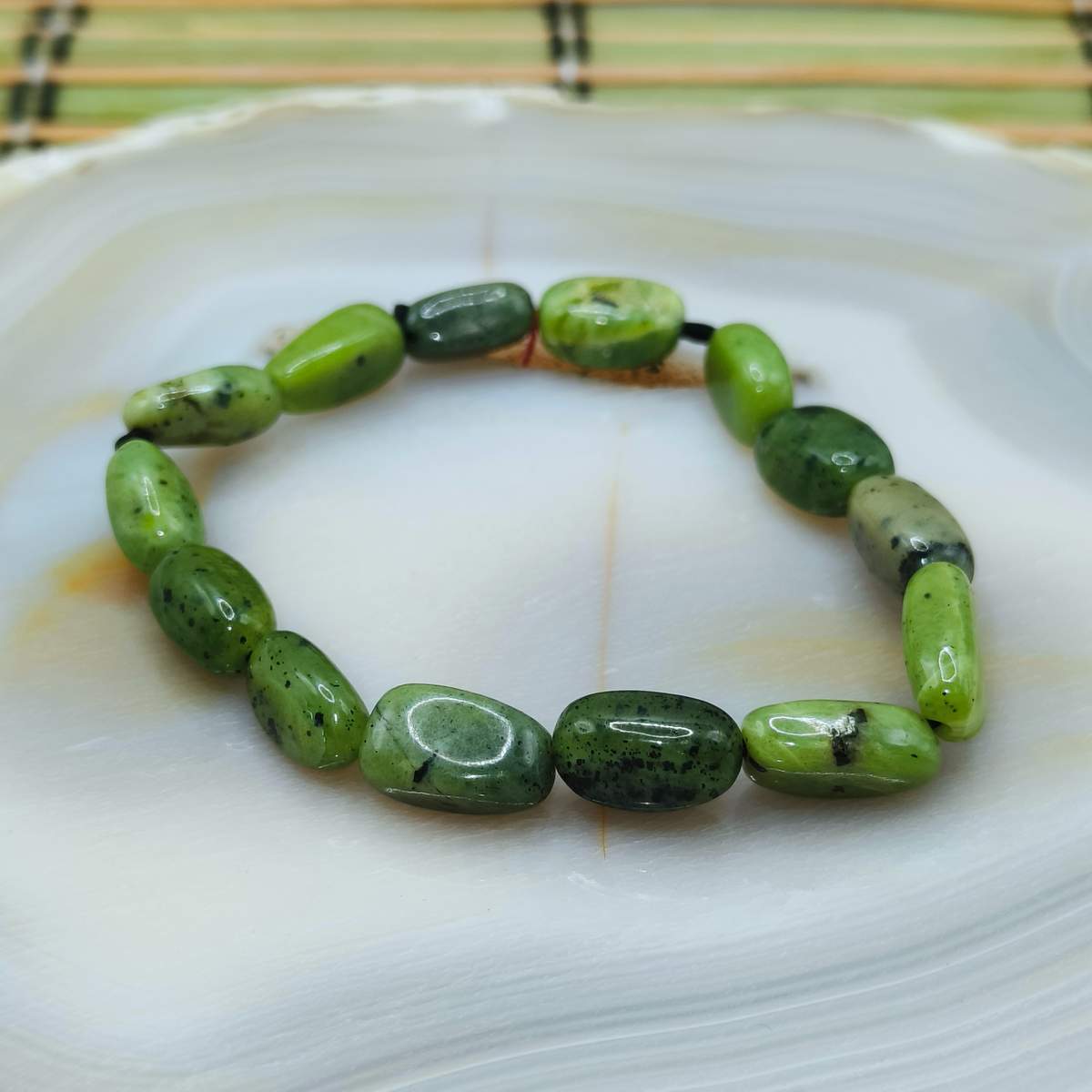 Браслет Жадеїит / Змійовик галтовка 8*10мм 0400