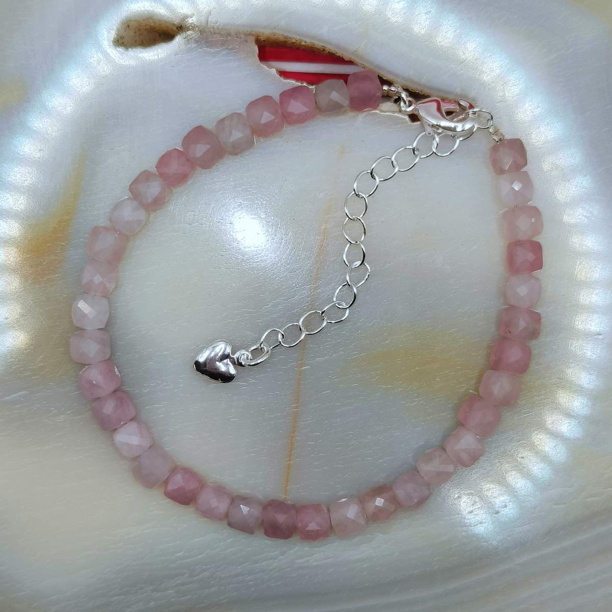 Браслет Турмалін Рожевий куб 4мм 0850