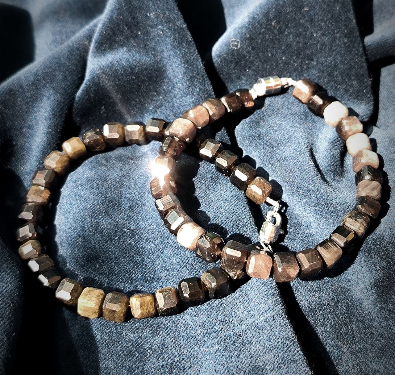 Браслет Обсидіан золотистий 7мм 01000