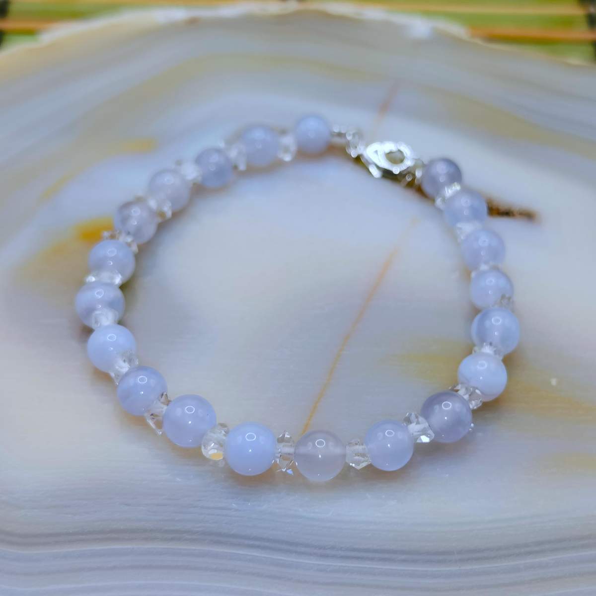 Браслет Агат Сапфірин+Херкімер 6мм 01500