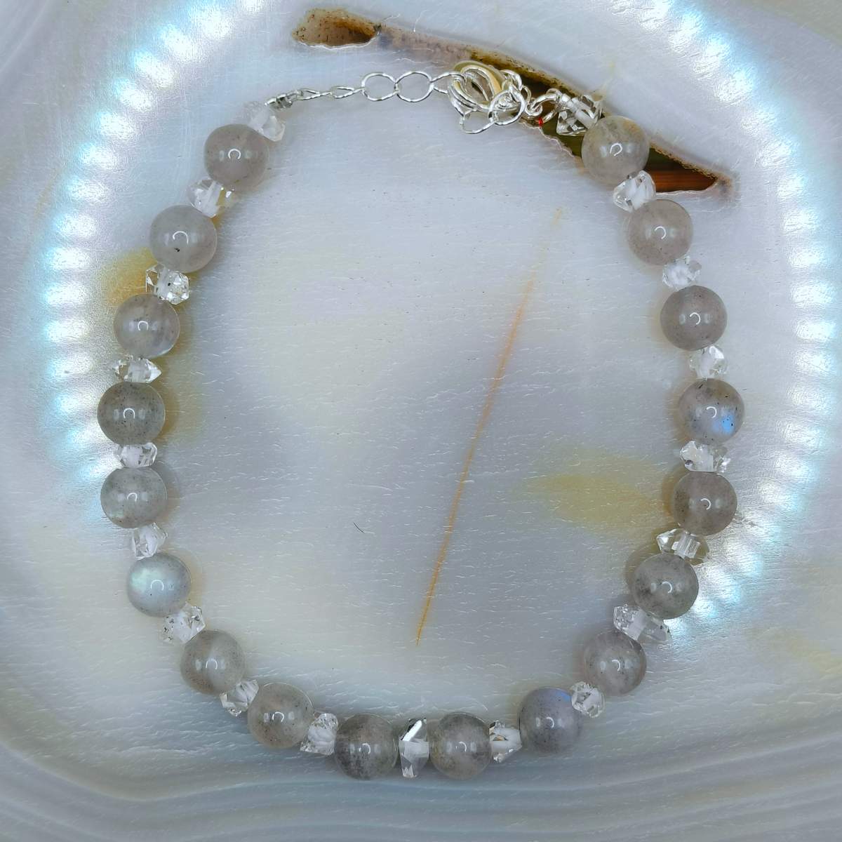 Браслет Лабрадор+ Херкімер намист. 5мм 01300