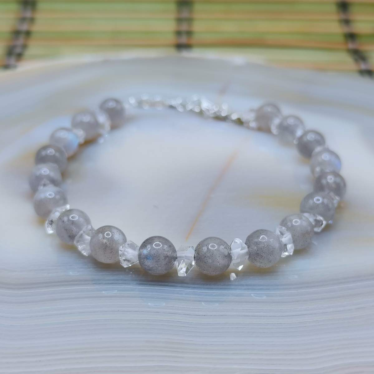 Браслет Лабрадор+ Херкімер намист. 5мм 01300