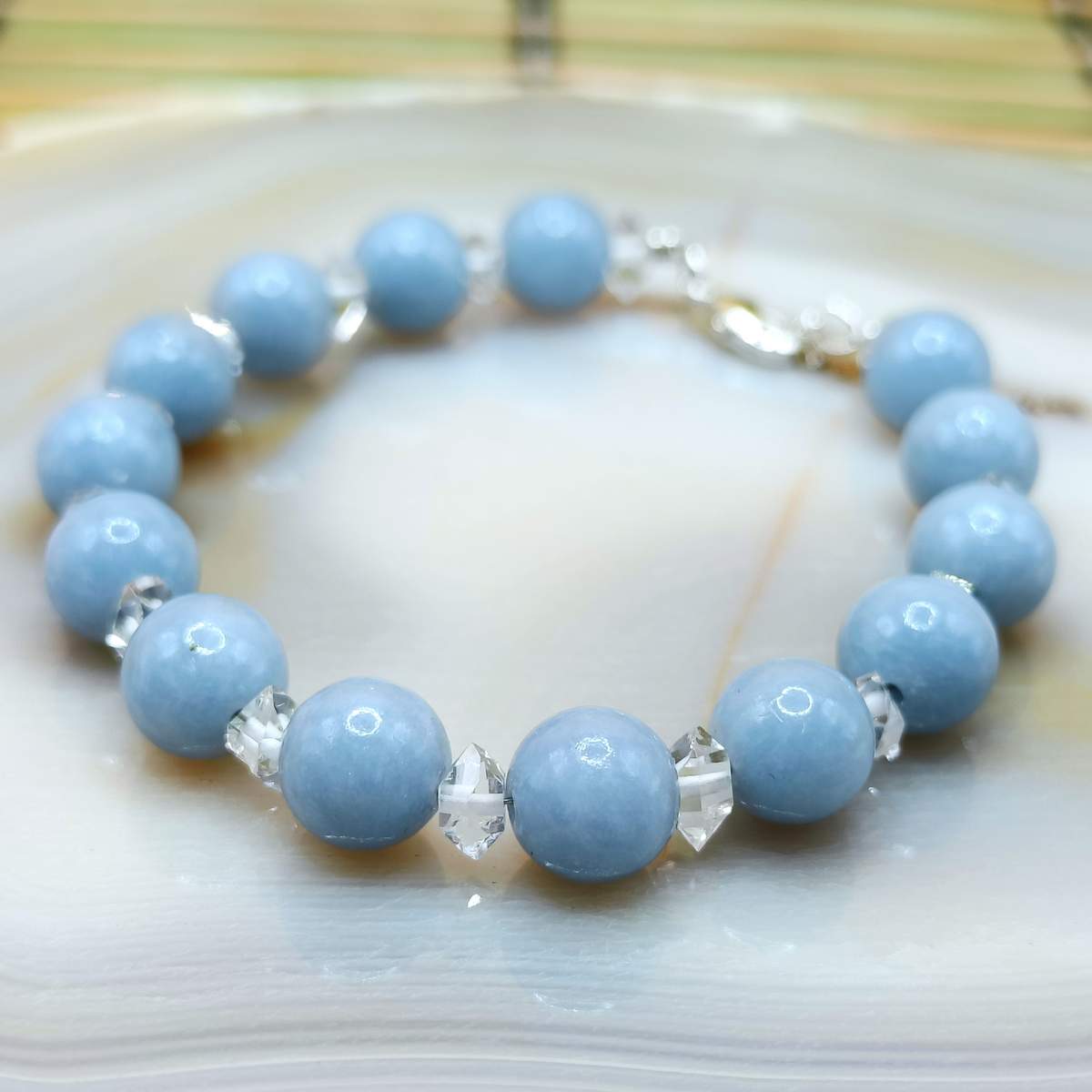 Браслет Ангеліт+ Херкімер 8мм 01300