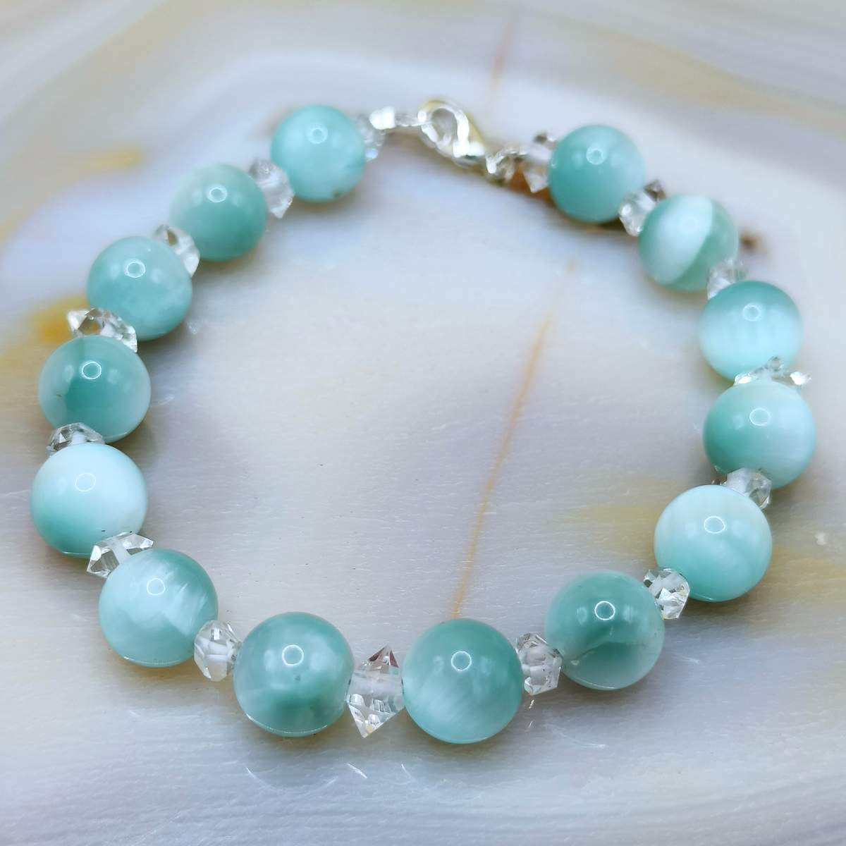 Браслет Селеніт+ Херкімер 8мм 01500