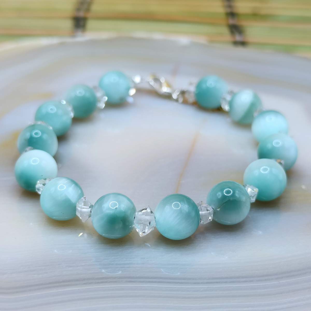 Браслет Селеніт+ Херкімер 8мм 01500