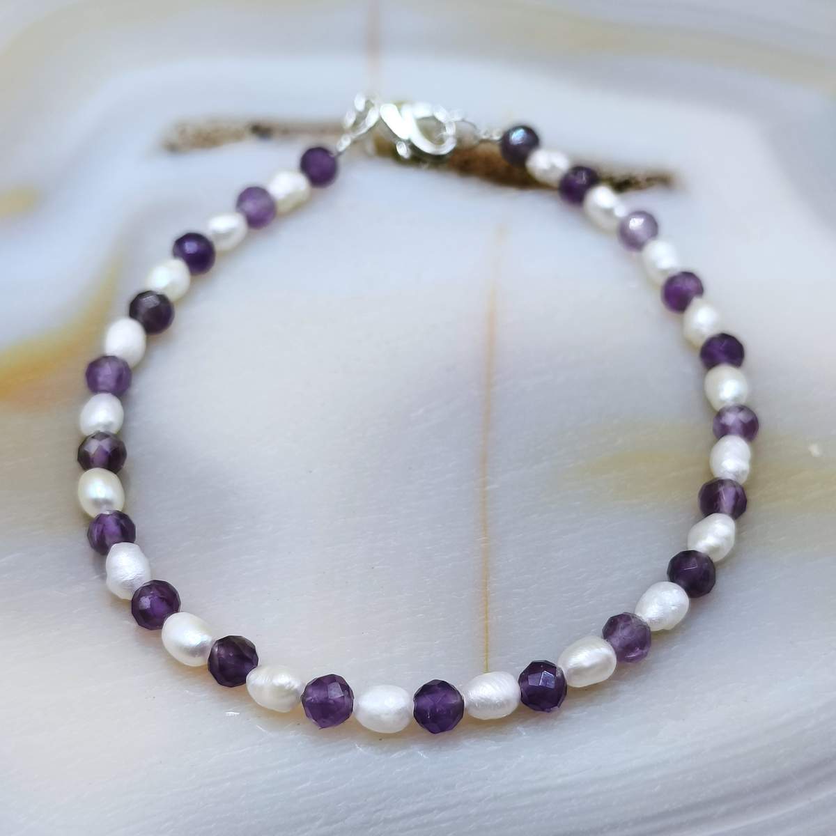 Браслет Перли+ Аметист 3мм 01500