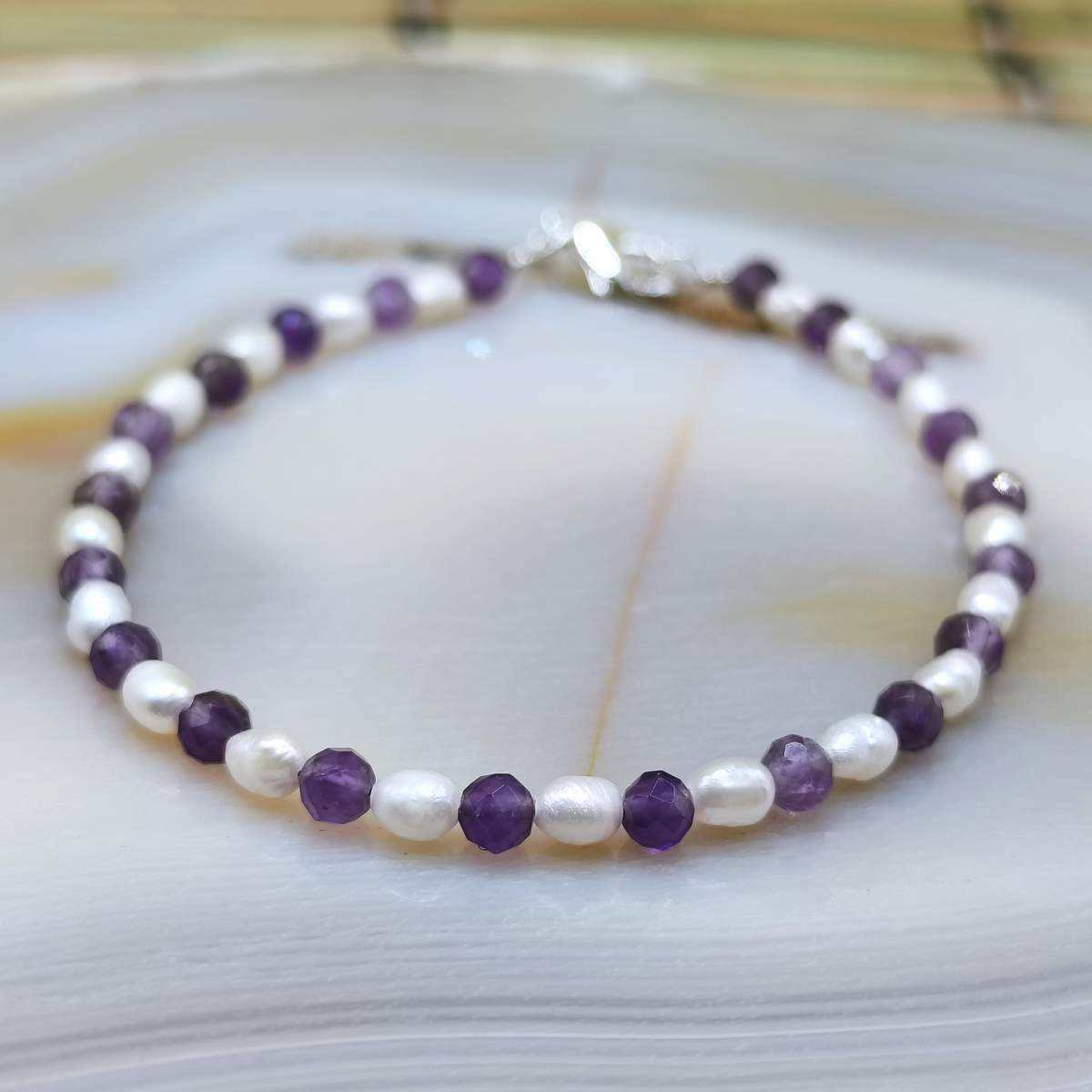 Браслет Перли+ Аметист 3мм 01500